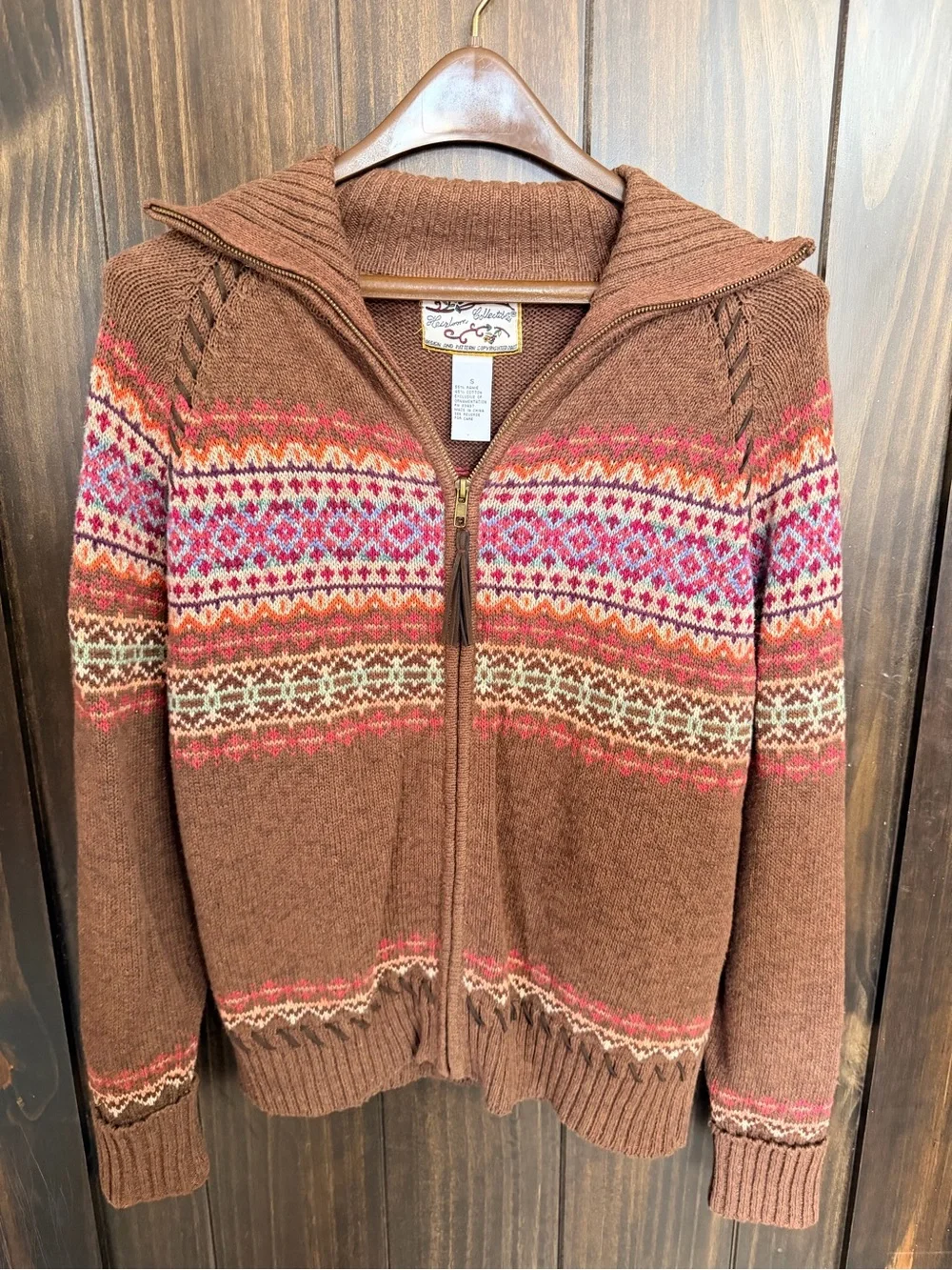 VTG 2001 Heirloom Collectibles Sweater Fair Isle Cardigan Full Zip Womens Small - Picture 2 of 8